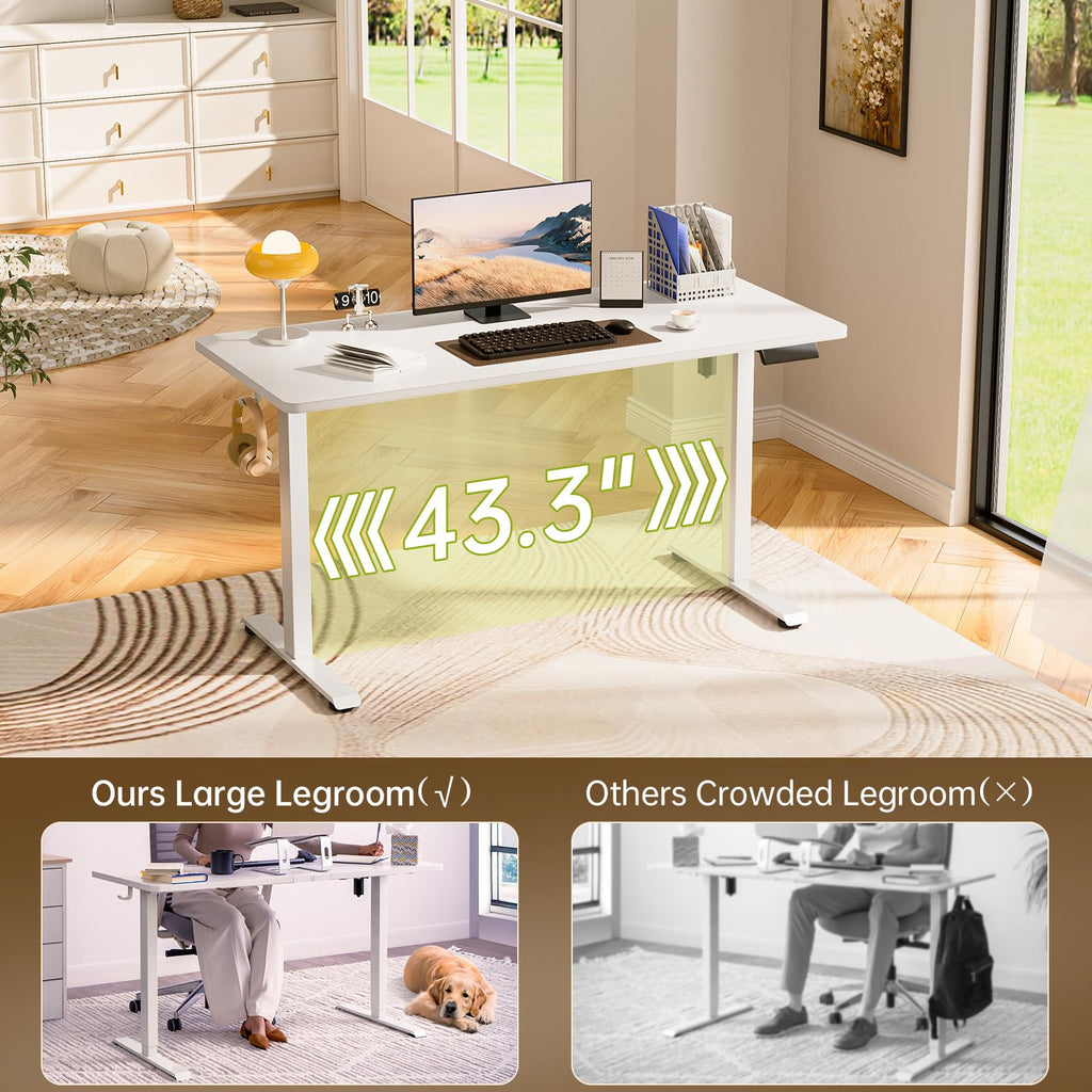 55 Inch Large Electric Standing Desk,Sit to Stand Up, Heights Adjustable, Work Home Office Computer Table for Study, Walking Pad, Writing, and Games, Wooden Desktop Desks, White