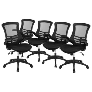 Set of 5- Mid-Back Black Mesh Swivel Ergonomic Task Office Chair with Flip-Up Arms