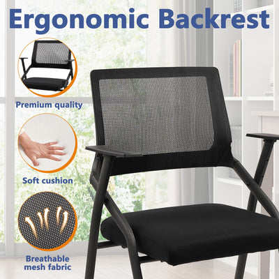 Stackable Foldable Conference Room Chairs with Wheels, Portable Padded Office Desk Chair with Lumbar Support and Armrest for Training Room, Guest, Reception, Black (1pk)