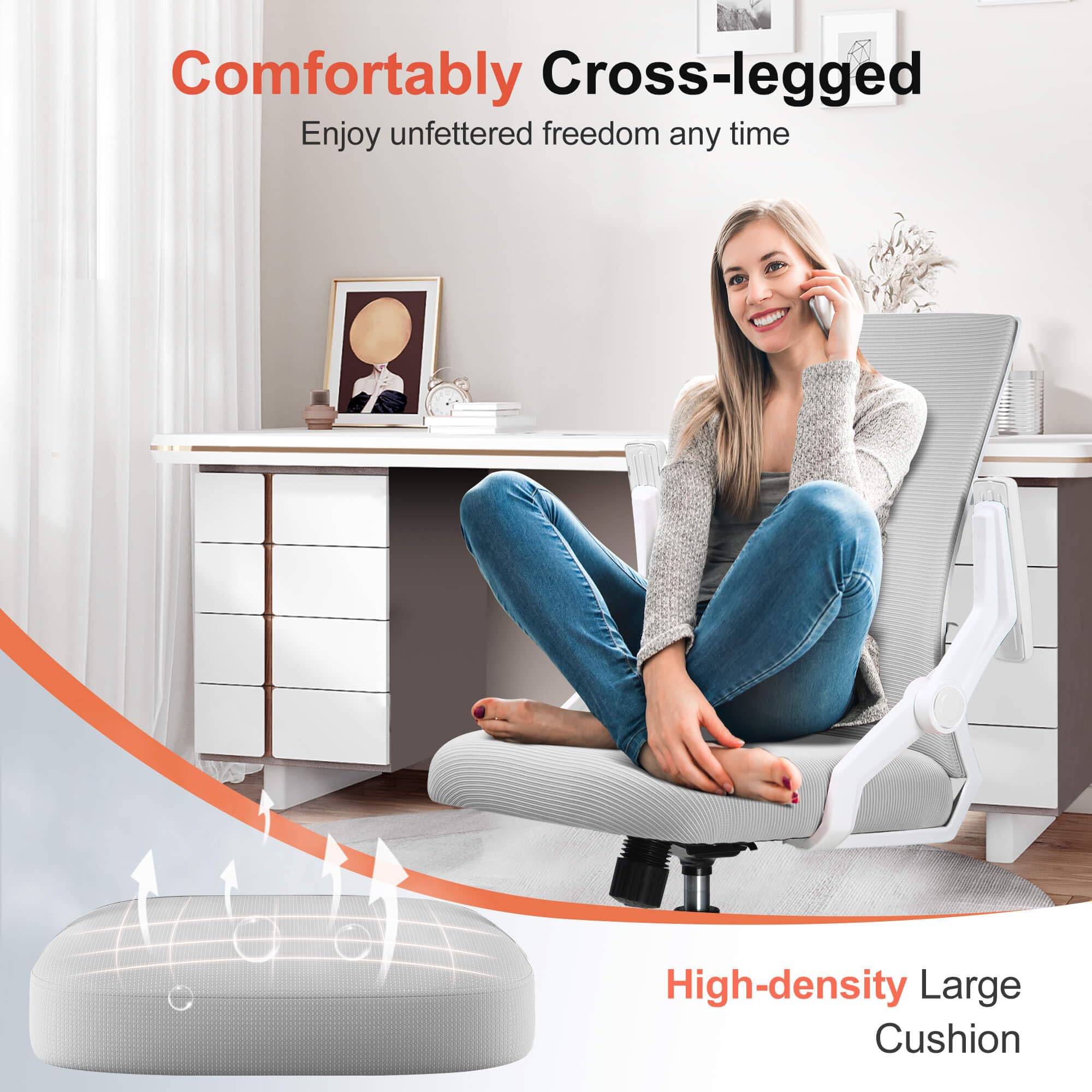 Ergonomic Office Chair with Flip-up Armrests Executive Computer Chair for Home Office, Breathable Mesh & Comfy Lumbar Support, Moon Gray