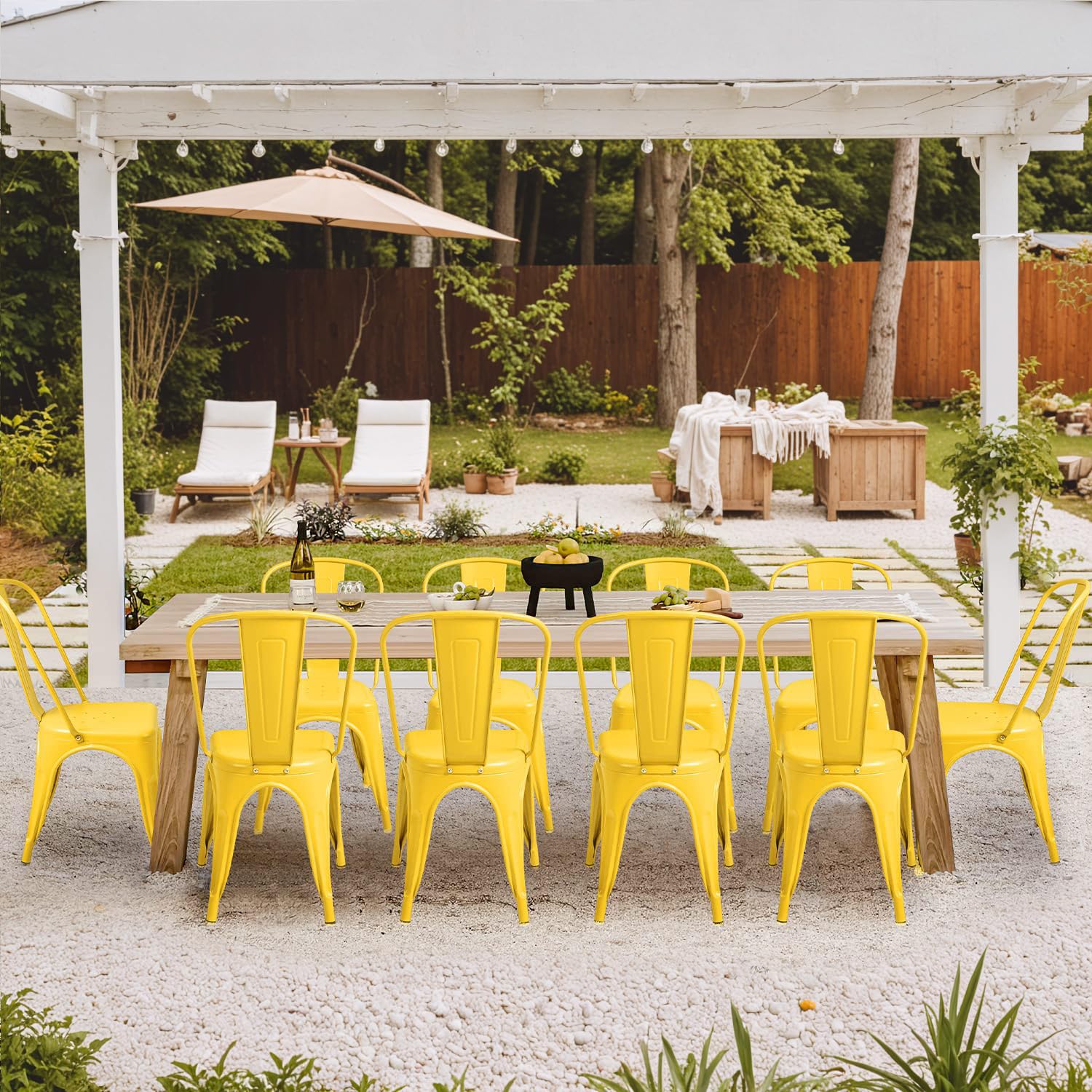Set of 4 (Yellow) Metal Dining Chair Indoor Outdoor Use Stackable Classic Trattoria Chair Chic Dining Bistro Cafe Side Metal Chairs