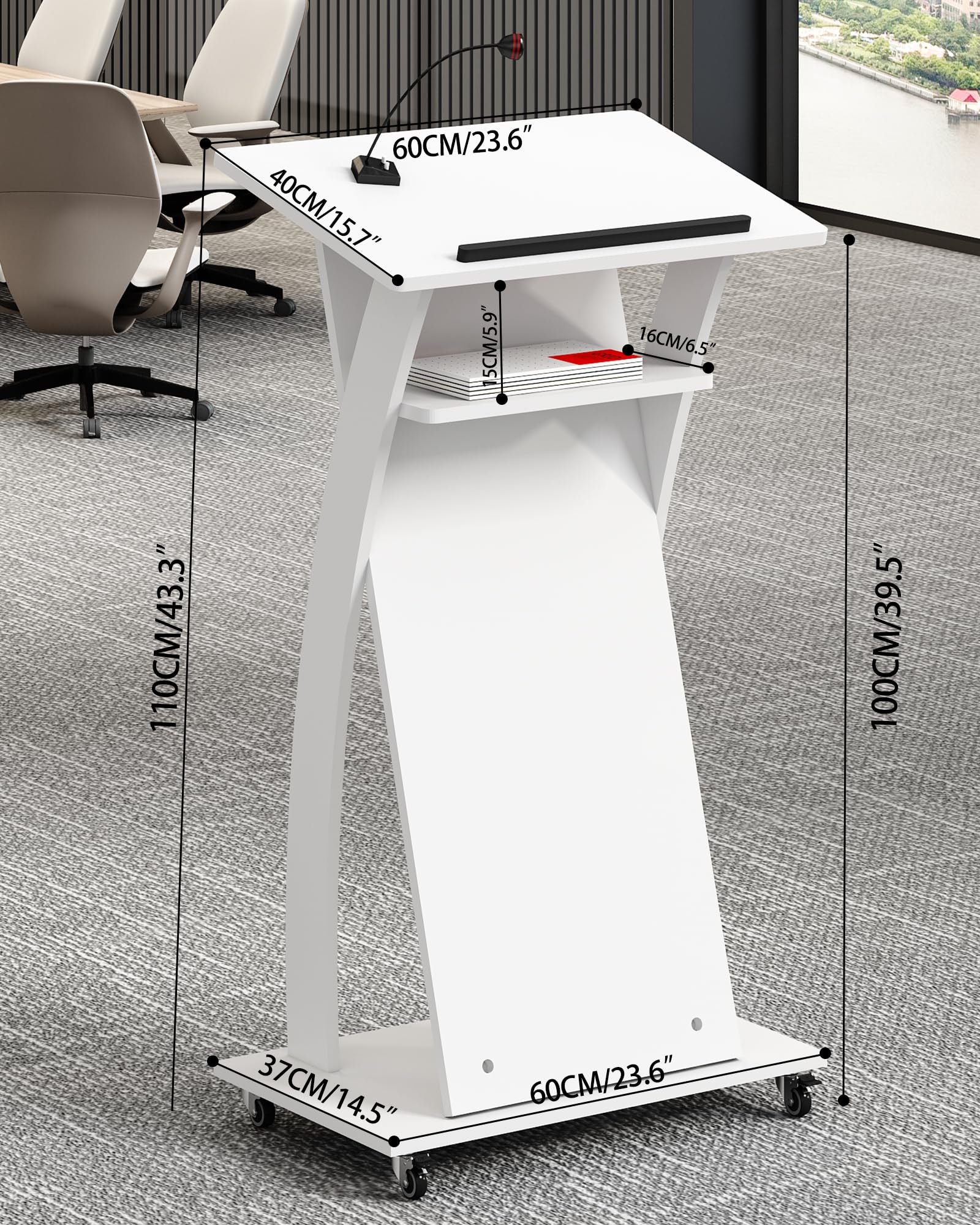 Mobile Wooden Podium Stand with Wheels Lectern White 16MM Wood Board Elegant Design Wooden Churche Pulpit
