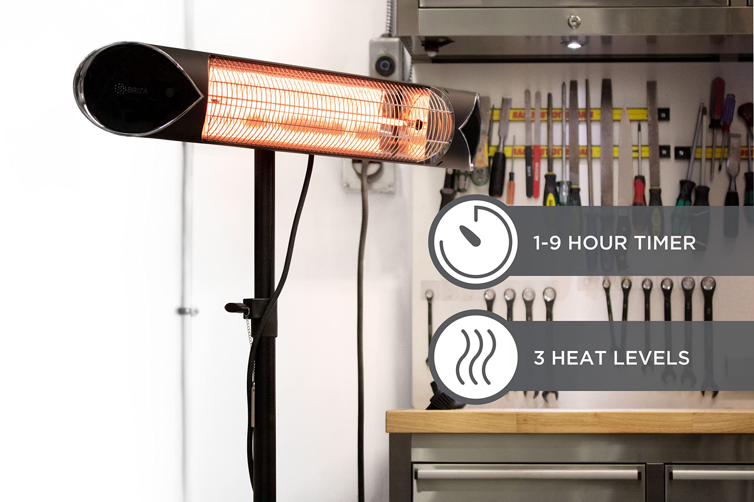 Infrared Electric Patio Heater - Indoor/Outdoor Heater - Portable Wall/Garage Heater - 1500W - use with Stand - Mount to Ceiling/Wall)