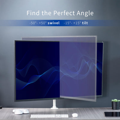 Ultra Wide TV Desk Mount for up to 55 inch Screens Weighing 66 lbs, Full Motion Height Adjustable Single Television Stand, White, STAND-V155CW