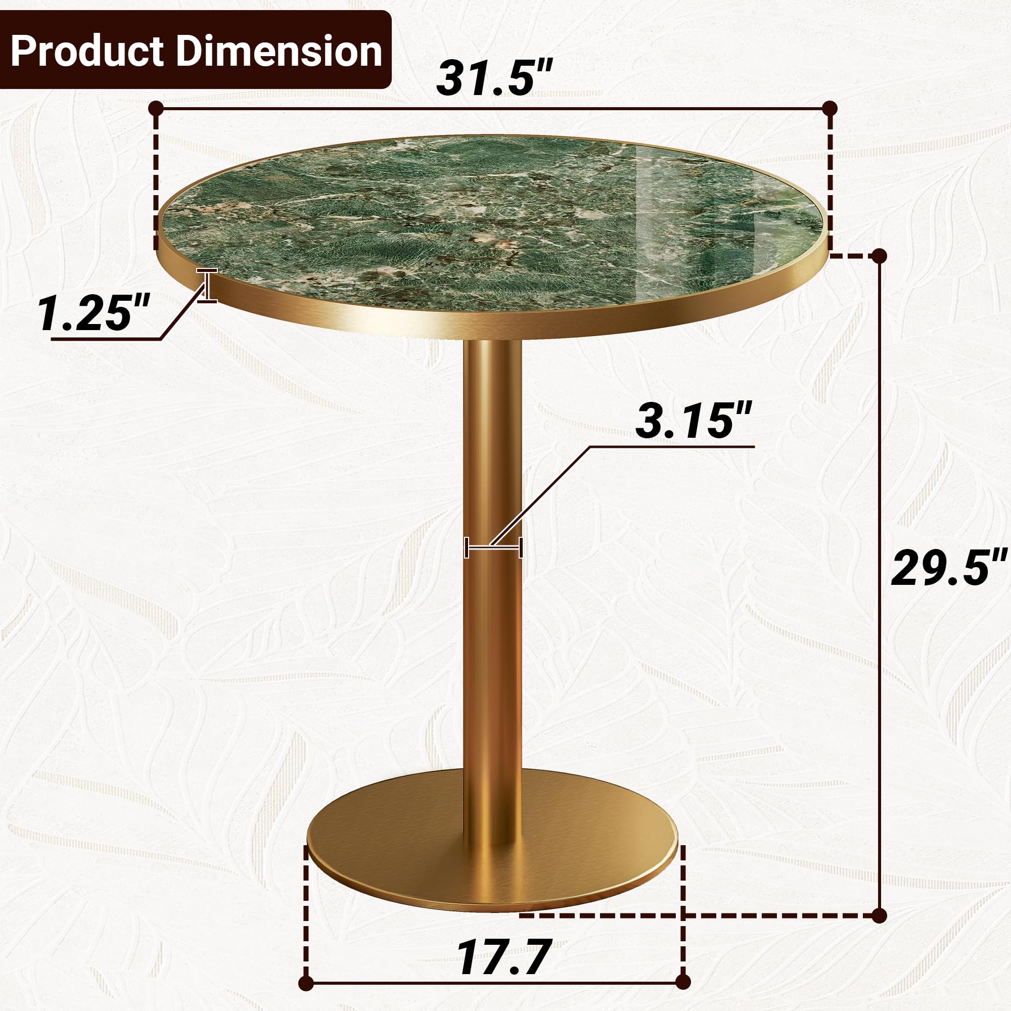 31.5" Tulip Table,Round Kitchen Dining Table for 2-4 with Thick Sintered Stone Top,Titanium Golden Pedestal Base,Heat-Resistant,Bistro Table for Dining Room,Café,Small Space（Emerald Essence）