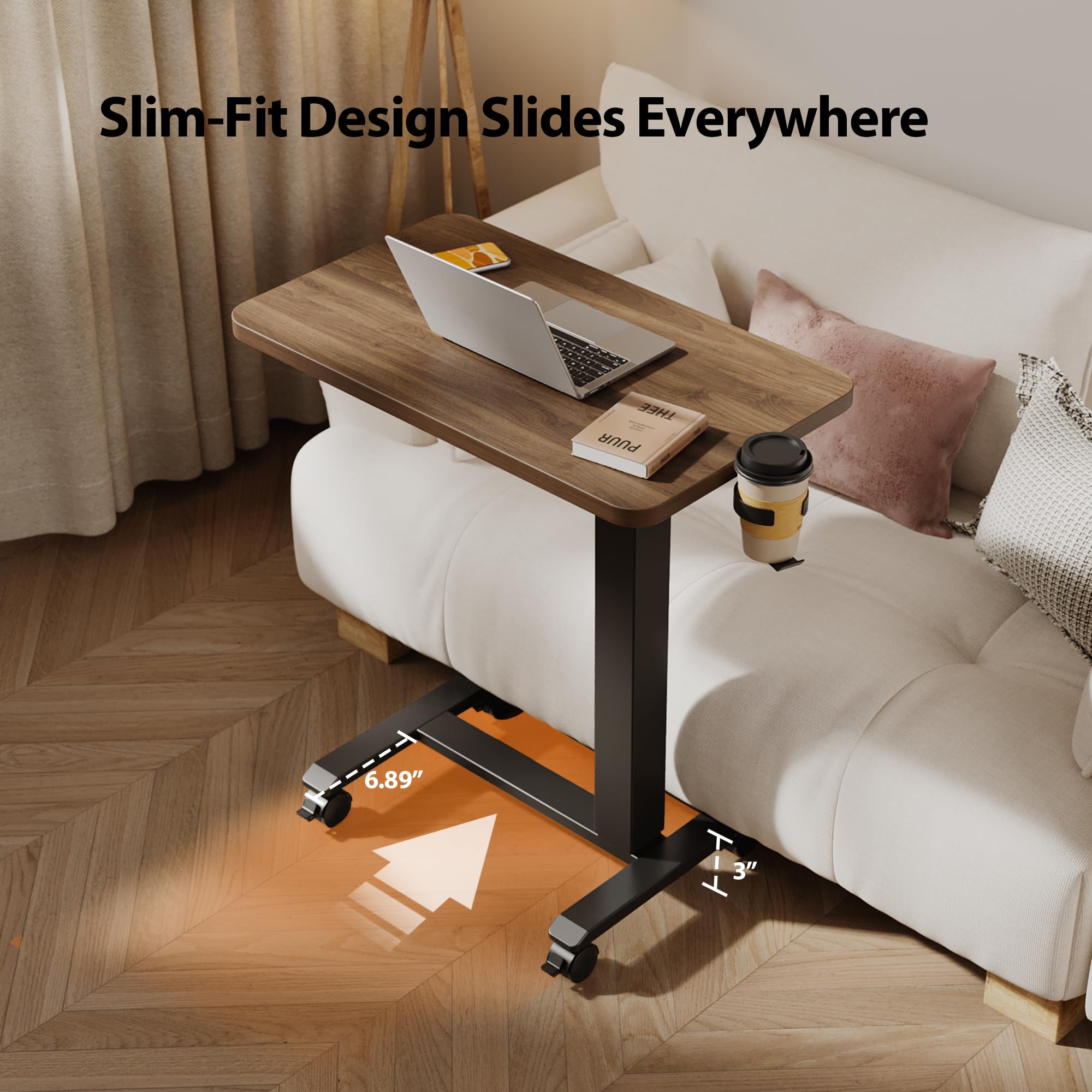 Electric Standing Desk, 26 x 16 Inches Height Adjustable Desk, Sit Stand up for Work Office Home, Ergonomic Rising Computer Table with with Wheels, Dark Walnut