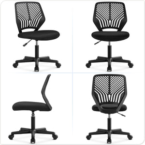 Students Cute Desk Chair Low-Back Armless Study Chair w/Lumbar Support Adjustable Swivel Chair in Home Bedroom School, Black