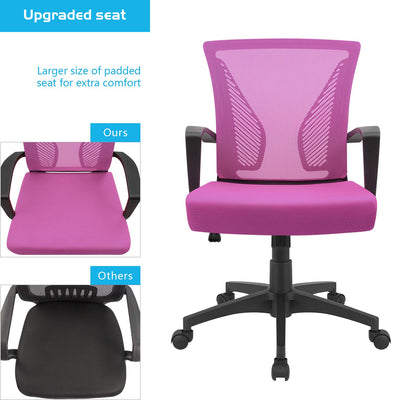 Office Chair Ergonomic Computer Desk Mesh Chair Mid Back Swivel Lumbar Support with Armrest (1, Pink)