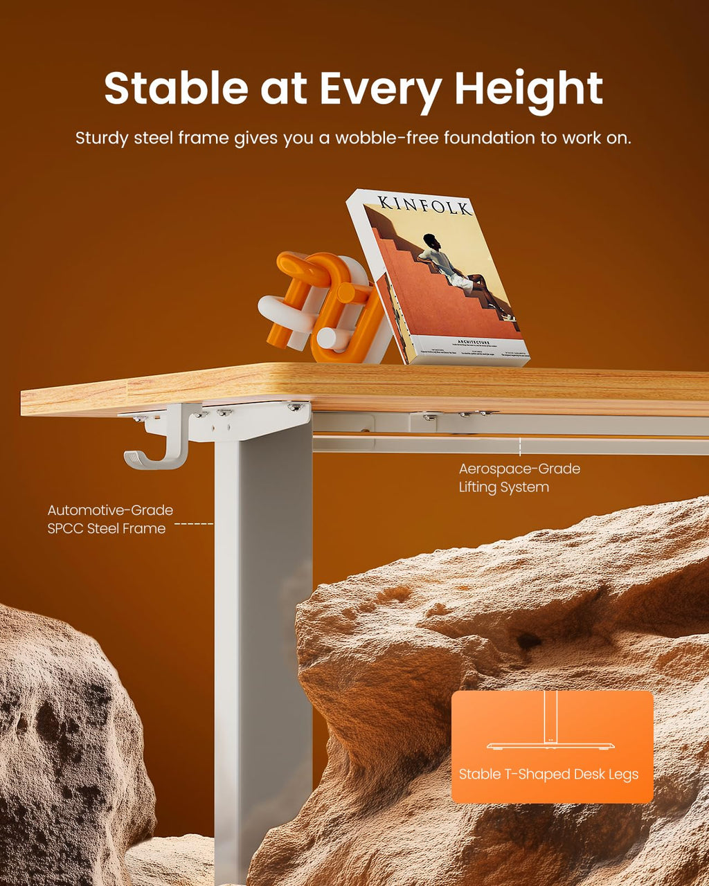 Height Adjustable Electric Standing Desk, 48 x 24 Inches Sit Stand up Desk, Memory Computer Home Office Desk, Light Vintage Brown