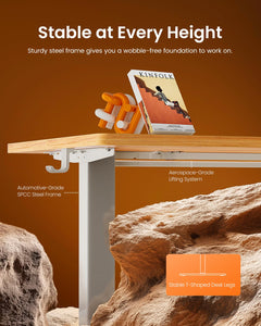 Height Adjustable Electric Standing Desk, 48 x 24 Inches Sit Stand up Desk, Memory Computer Home Office Desk, Light Vintage Brown