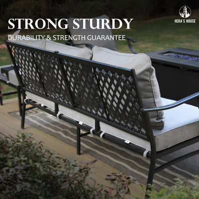 7 Piece Patio Furniture Set, 4 x Metal Cushioned Chair, 2 x Cushioned Ottoman, 1 x 3-Seat Sofa, Outdoor Conversation Set for Lawn Garden Backyard, Grey