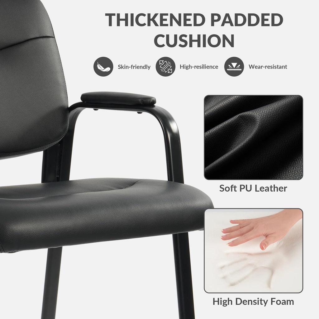 Waiting Room Chairs No Wheels Set of 4, Leather Stationary Office Reception Guest Chair with Padded Arms for Elderly Desk Conference Room Lobby Table Side Salon
