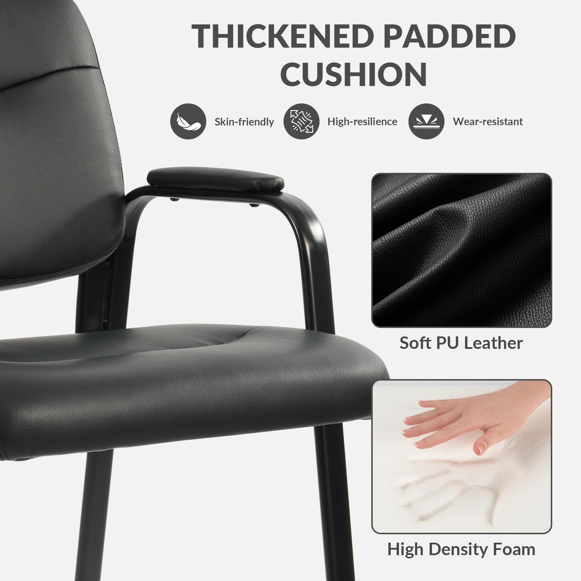 Waiting Room Chairs No Wheels Set of 4, Leather Stationary Office Reception Guest Chair with Padded Arms for Elderly Desk Conference Room Lobby Table Side Salon