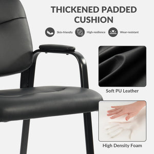 Waiting Room Chairs No Wheels Set of 4, Leather Stationary Office Reception Guest Chair with Padded Arms for Elderly Desk Conference Room Lobby Table Side Salon