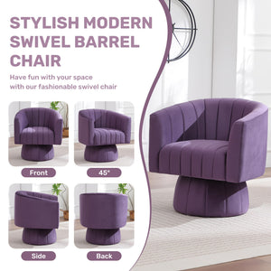 Swivel Accent Barrel Chair Set of 2, Cute Comfy Small Round 360° Arm Chair, Velvet Sofa Club Reading Chair for Living Room Bedroom Office Purple