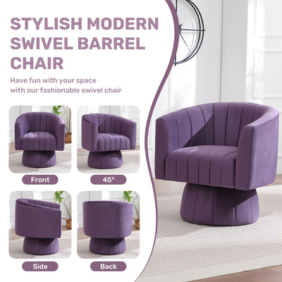 Swivel Accent Barrel Chair Set of 2, Cute Comfy Small Round 360° Arm Chair, Velvet Sofa Club Reading Chair for Living Room Bedroom Office Purple