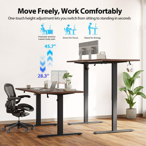 Electric Standing Desk, 55 x 28 Inches Height Adjustable Desk, Sit Stand up for Work Office Home, Ergonomic Rising Computer Table with Memory Preset, Dark Walnut