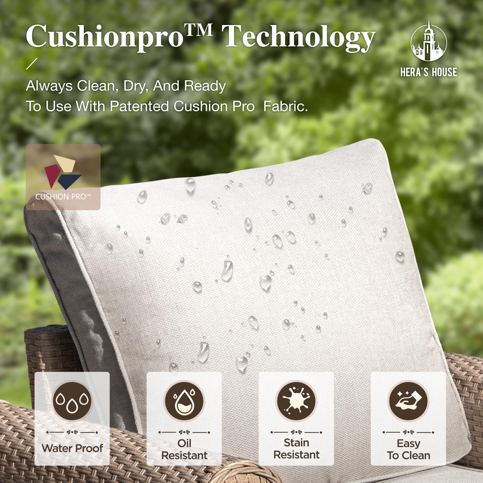 5 Pieces Patio Furniture Set, All Weather 7 Seats Outdoor Wicker Sofa with Ottoman, 5.5" Thick Waterproof Cushion Conversation Set for Garden Deck Backyard, Beige