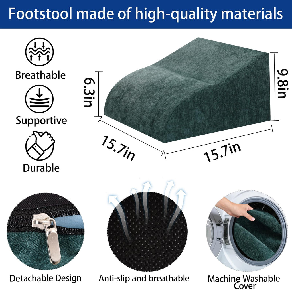 Foot Rest for Under Desk at Work, Ergonomic Under Desk Footrest with Washable Cover for Office, Home & Gaming Leg Elevation Pillow Green