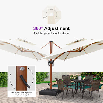 12ft Patio Umbrella Outdoor Square Umbrellas Large Cantilever Umbrella Windproof Offset Heavy Duty Sun Umbrellas for Garden Deck Pool Patio, Cream