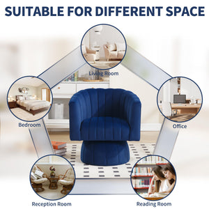 Swivel Accent Barrel Chair - Cute Comfy Small Round 360° Arm Chair Velvet Sofa Club Reading Chair for Living Room Bedroom Office Dark Blue