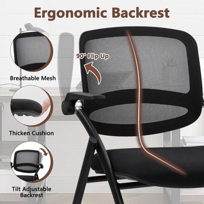20PACK, Stackable & Foldable Chairs with Flip Up Armrests, Reception Guest Chairs with Wheels, Ergonomic Curved Mesh Back Folding Chair for Office Meeting Schools Conference Waiting Room,