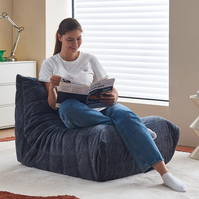 Bean Bag Chairs for Adults, Giant Bean Bag Chair, Memory Foam Beanbag Chair, One-Piece Foam Padding, Bean Bag Sofa for Living Room, Dorms, Apartments, Reading Corner (Blue Grey Plush)