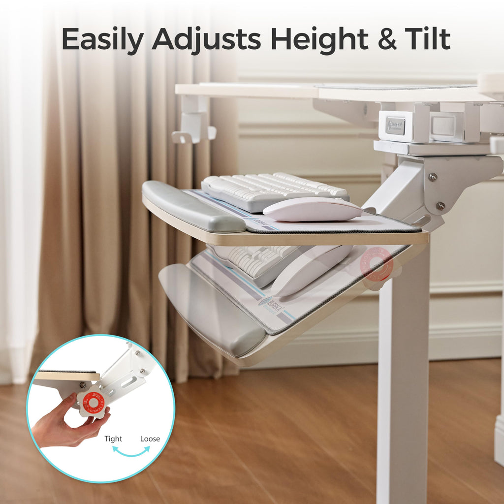 Keyboard Tray Height Adjustable, Swivel Tilt Computer Keyboard Drawer Under Desk, 25x9.13'' Sliding Keyboard & Mouse Platform with Mouse Pad for Typing, Maple