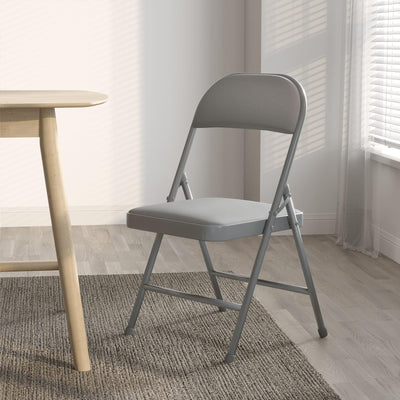 4 Pack Folding Chairs with Padded Vinyl Cushion Chairs with Comfortable Cushion and Durable Steel Frame for Home and Office, for Indoor and Outdoor Events (Grey Vinyl Padding 4 Pack)