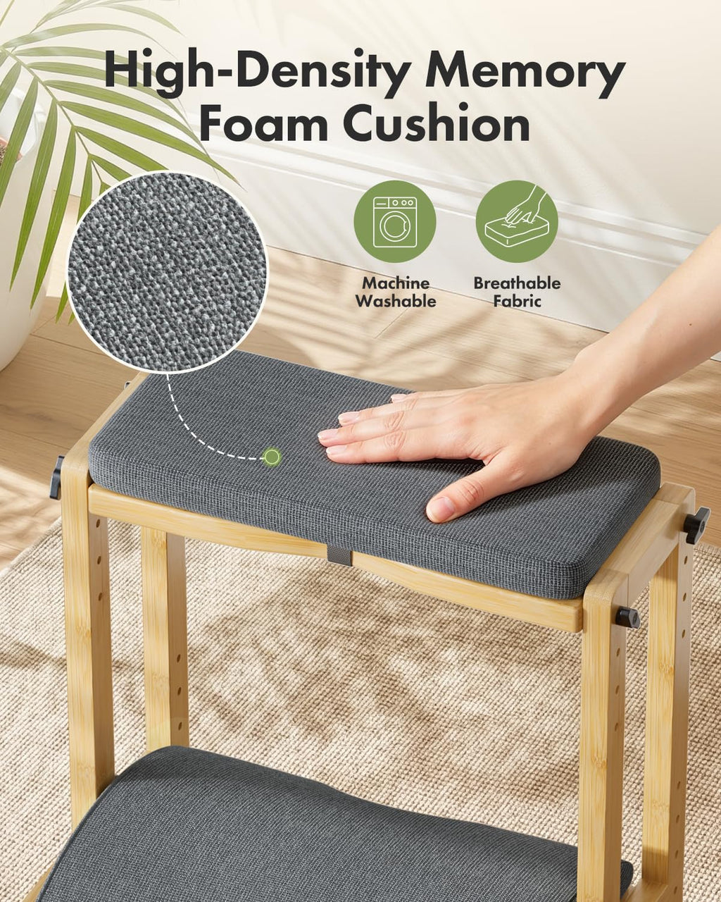 Double Step Foot Rest for Under Desk, 4 Adjustable Heights Bamboo Under Desk footrest with Soft Cushion, Dual-Layer Desk Foot Stool for Office Home Gaming, Natural Wood Foot Rests for Work