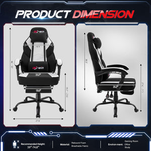 Gaming Chair for Adults with Footrest & Massage Lumbar Support, Ergonomic High Back Gamer Chair, Adjustable Swivel Computer Gaming Chairs with Headrest and Linkage Armrests,Black