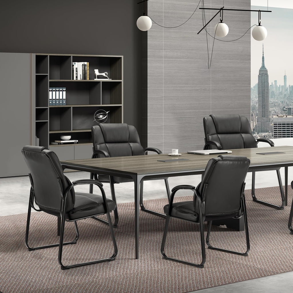 Waiting Room Guest Chair Set of 8, Leather Stationary Office Reception Chairs No Wheel, Comfy Padded Arms and Seld Base, for Conference Room Lobby Home Desk Bedroom Elderly, Black