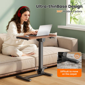 Foldable Mobile Standing Desk, 27 Inch Small Rolling Laptop Cart Height Adjustment, 90° Tiltable Bedside Table, No Assembly Needed Portable Computer Workstation, Dark Wood