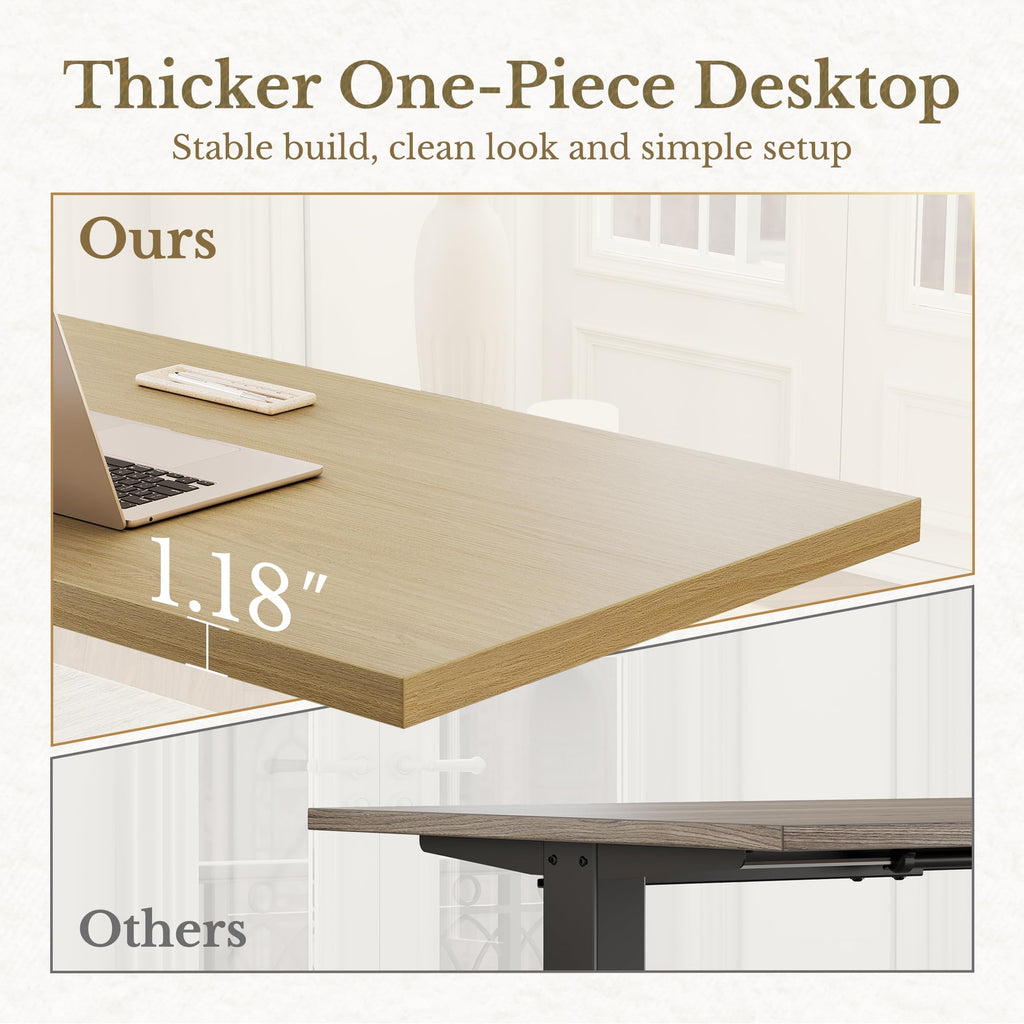 Electric Standing Desk, 48 Inch Adjustable Height Sit Stand Up Desk with 1.18" Thickness Whole-Piece Desktop, Computer Office Desk for Home Office, Light Walnut