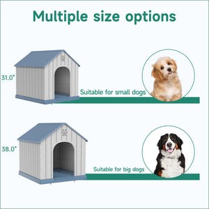 Large Dog House Indoor Outdoor Waterproof,Puppy Shelter with Air Vents and Elevated Floor,Sturdy Dog Kennel for Small to Large Sized Dogs, Easy to Assemble (Blue, 38.62×36.26×38.07 Inches)