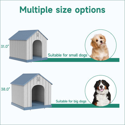 Large Dog House Indoor Outdoor Waterproof,Puppy Shelter with Air Vents and Elevated Floor,Sturdy Dog Kennel for Small to Large Sized Dogs, Easy to Assemble (Blue, 38.62×36.26×38.07 Inches)