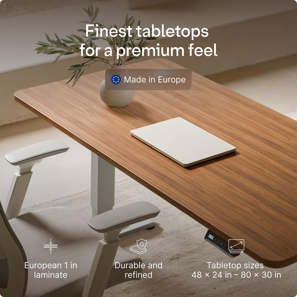 HomePro Standing Desk 54x28 — Made in Europe, Ergonomic Sit Stand Home Office Desk, Electric Height Adjustable, Dual Motor, USB & USB-C Charging, Wobble-Free, Touchscreen, 3 Memory Presets