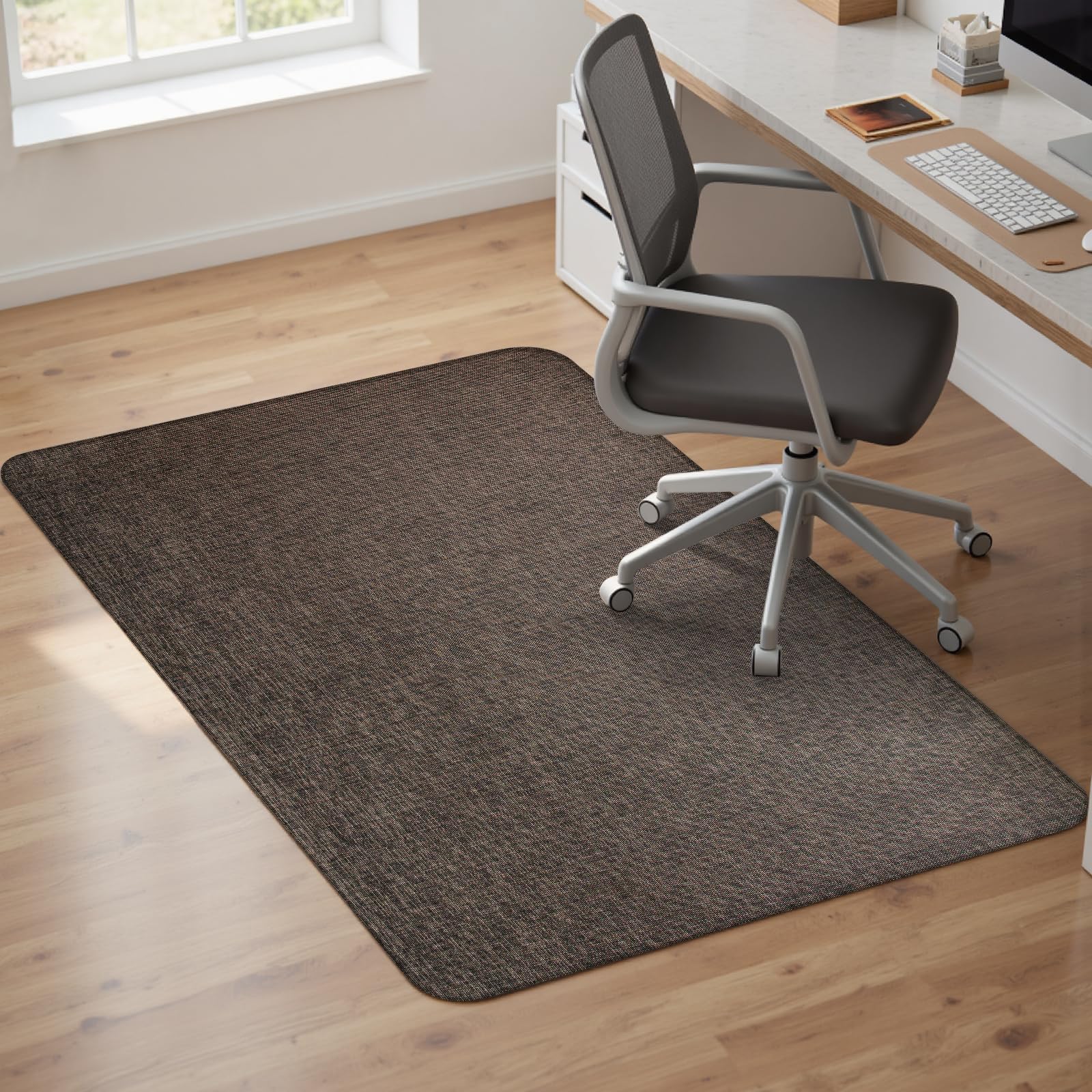 Office Chair Mat for Hardwood & Tile Floor,Computer Gaming Chair Mat for Rolling Chairs Non-Curve, Anti-Slip, Heavy Duty Floor Protector for Home Office,Dark Coffee (48" x 55")
