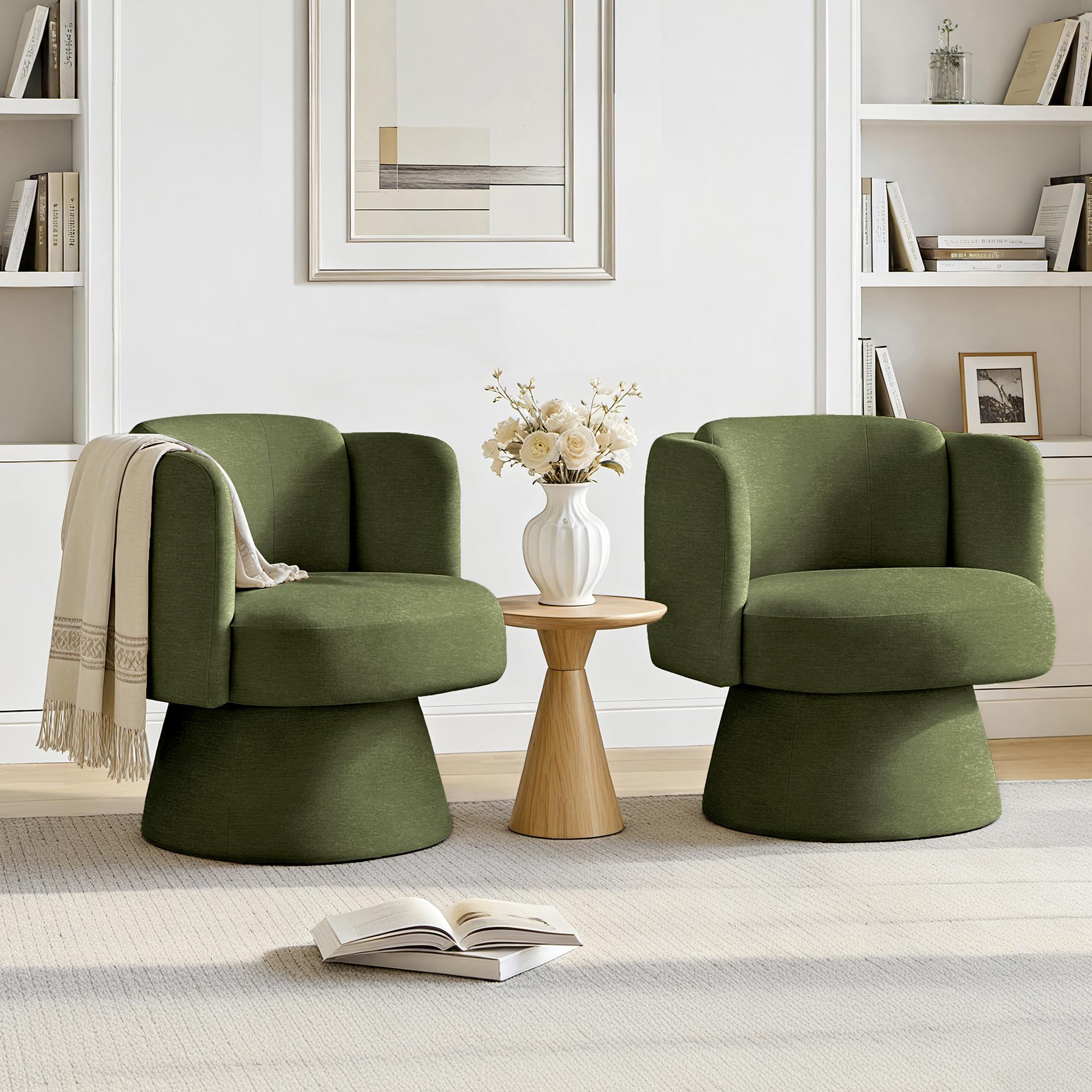 Swivel Barrel Chair Set of 2,360° Accent Chairs with Round Backrest,Upholstered Lounge Chair for Vanity,Living Room,Bedroom,Reading Nook,Green