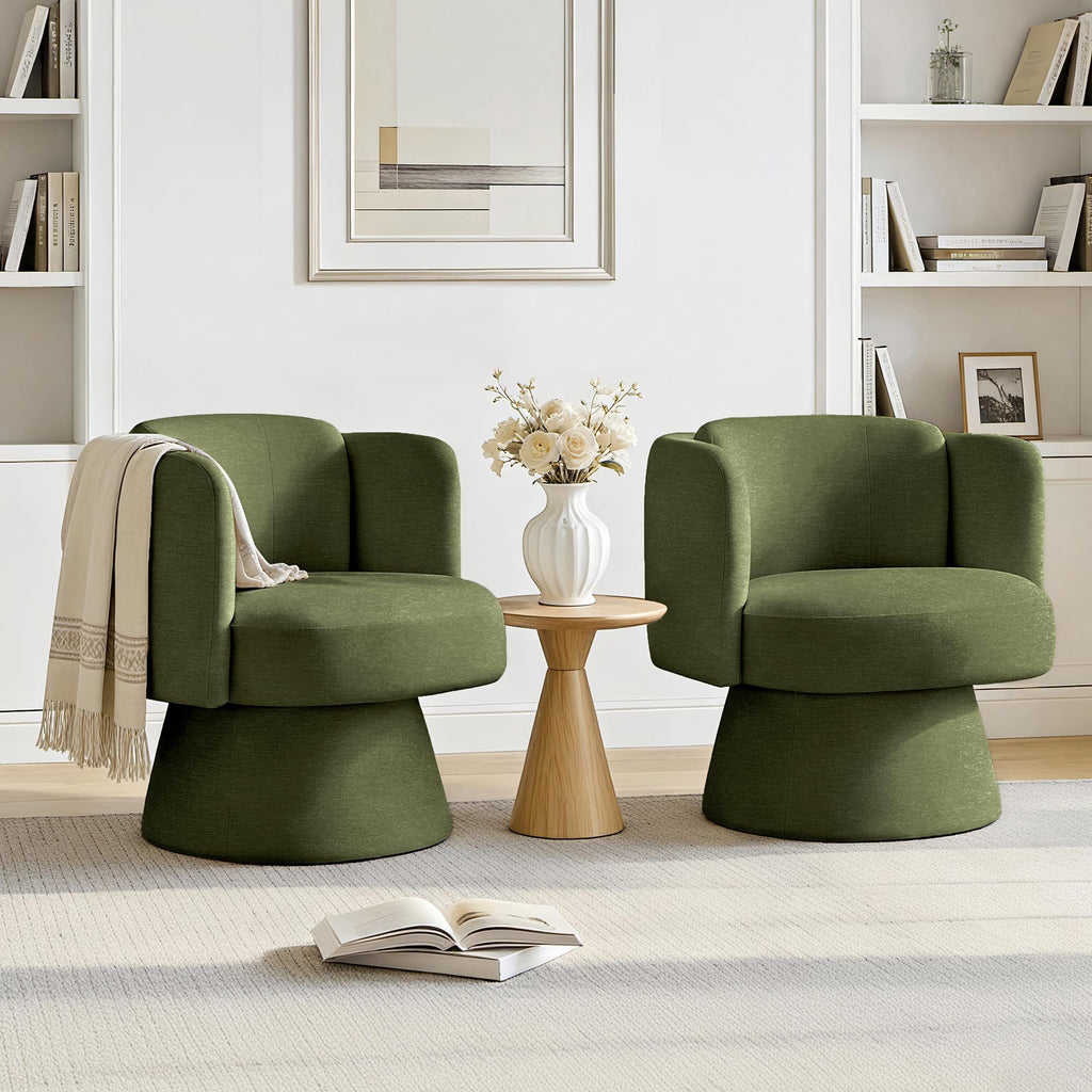 Swivel Barrel Chair Set of 2,360° Accent Chairs with Round Backrest,Upholstered Lounge Chair for Vanity,Living Room,Bedroom,Reading Nook,Green