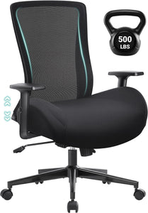 Big and Tall Home Office Desk Chair 500lb Capacity for Heavy People, Ergonomic Wide Mesh Desk Chair with Stepless Recline & Lock, 5.5