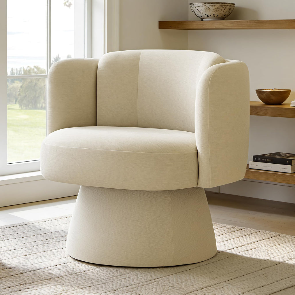 Swivel Barrel Chair,360° Accent Chairs with Round Backrest,Upholstered Lounge Chair for Vanity,Living Room,Bedroom,Reading Nook,Sand