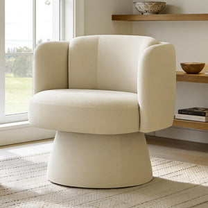 Swivel Barrel Chair,360° Accent Chairs with Round Backrest,Upholstered Lounge Chair for Vanity,Living Room,Bedroom,Reading Nook,Sand