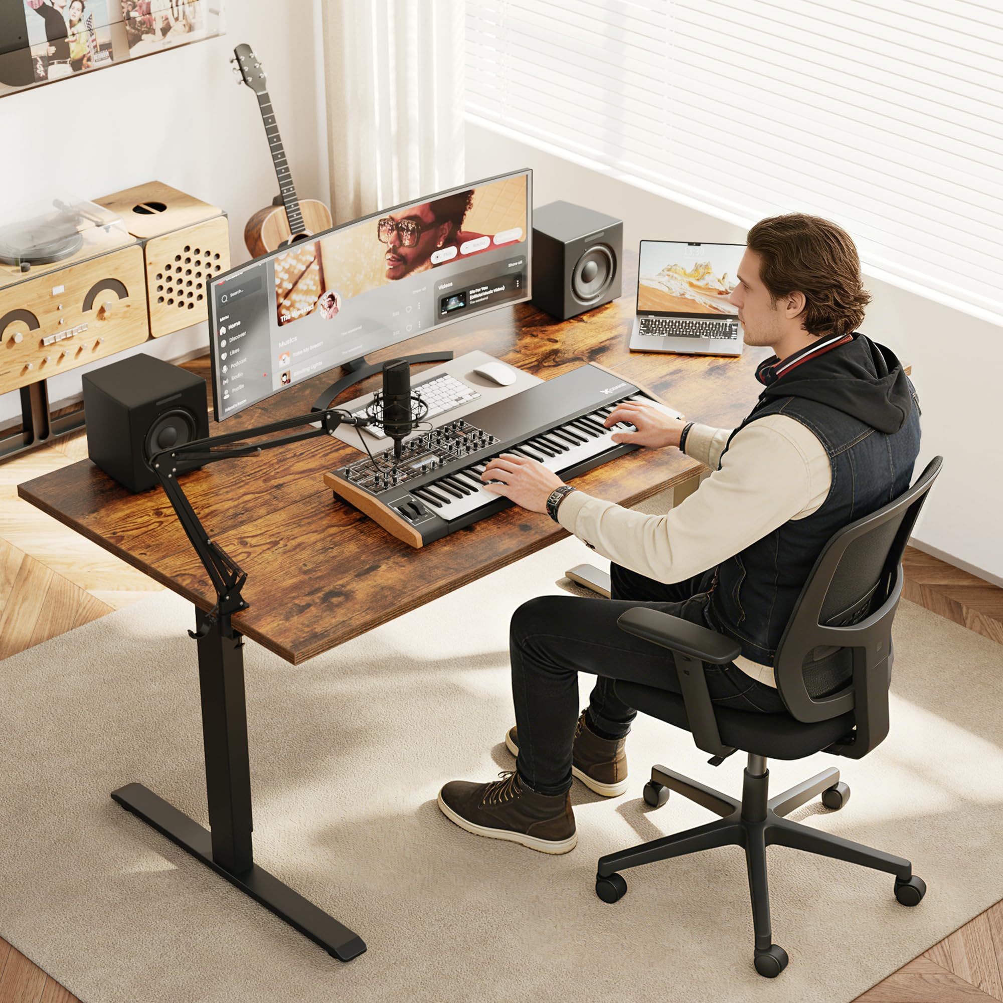 Electric Standing Desk, 55 x 28 Inches Height Adjustable Desk, Sit Stand up for Work Office Home, Ergonomic Rising Computer Table with Memory Preset, Rustic Brown