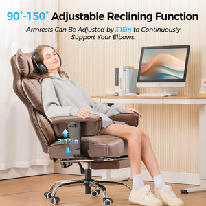 Big and Tall Gaming Chair 400lbs Heavy Duty Office Chair with Foot Rest & Ergonomic Pocket Spring Lumbar Support, High Back 3D Saddle Shaped Cushion for Back Pain Relief, Brown