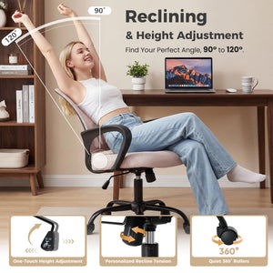 2 Pack, Office Desk Chair - Ergonomic Mid Back with Lumbar Support & Rocking Mode, Height Adjustable with Fixed Armrest, for Home, Computer, Gaming, Conference, Meeting Room, 360° Swivel, Pink,
