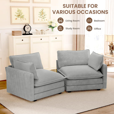 78'' Sectional 2 Seat Cloud Loveseat with 2 Throw Pillows, Modern Corduroy Love Seat, Cozy Sofa for Living Room, Office and Bedroom, Light Grey