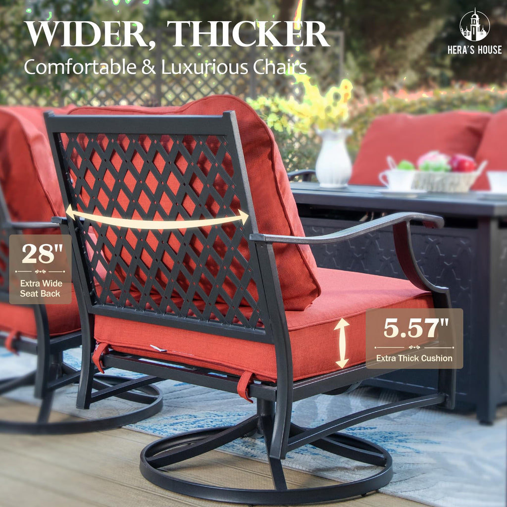 7 Piece Patio Furniture Set, 2 x Rocking Chair, 2 x Fixed Chair, 2 x Ottoman, 1 x 3-Seat Sofa, All Cushioned 9 Seats Metal Outdoor Conversation Set for Lawn Garden Backyard
