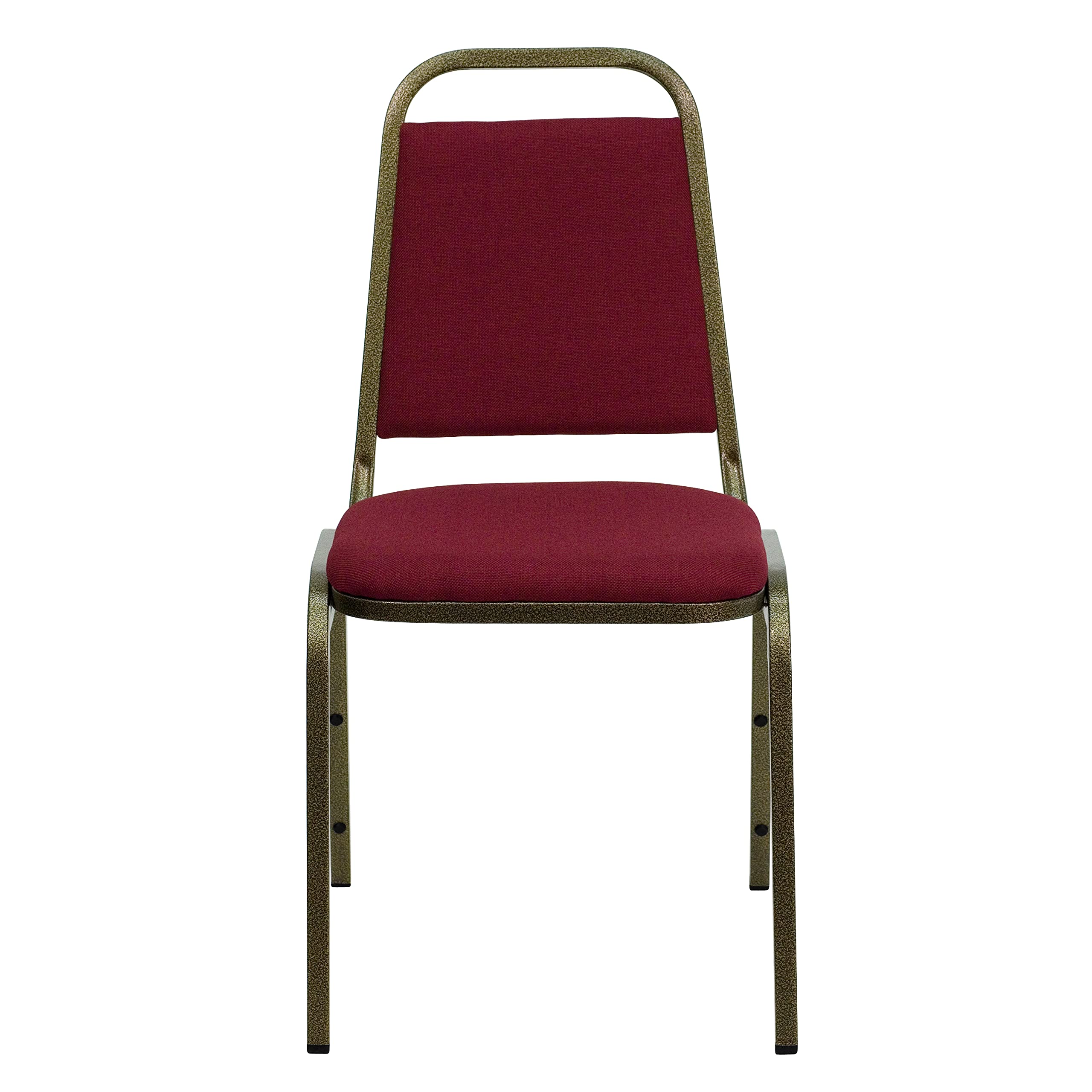 Trapezoidal Back Fabric Upholstered Stackable Banquet Chair, Multipurpose Stacking Chair with Padded Seat and Back, Burgundy/Gold
