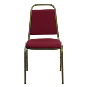 Trapezoidal Back Fabric Upholstered Stackable Banquet Chair, Multipurpose Stacking Chair with Padded Seat and Back, Burgundy/Gold